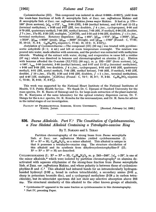 836. Buxus alkaloids. Part V. The constitution of cyclobuxoxazine, a new skeletal alkaloid containing a tetrahydro-oxazine ring