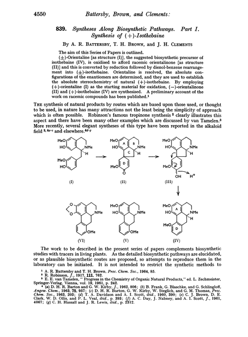 839. Syntheses along biosynthetic pathways. Part I. Synthesis of (+)-isothebaine