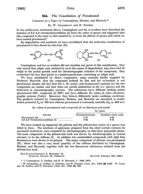 844. The constitution of piceatannol. Comment on a paper by Cunningham, Haslam, and Haworth