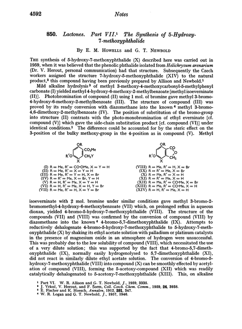 850. Lactones. Part VII. The synthesis of 5-hydroxy- 7-methoxyphthalide