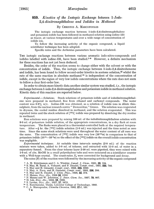 859. Kinetics of the isotopic exchange between 1-iodo-2,4-dinitronaphthalene and iodides in methanol