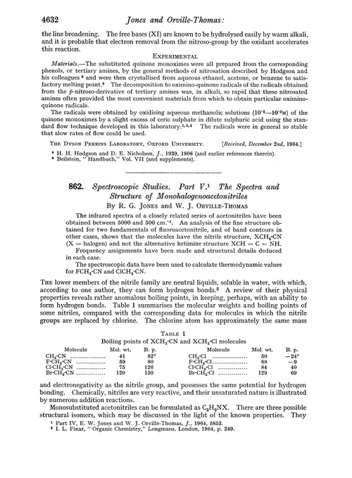 862. Spectroscopic studies. Part V. The spectra and structure of monohalogenoacetonitriles