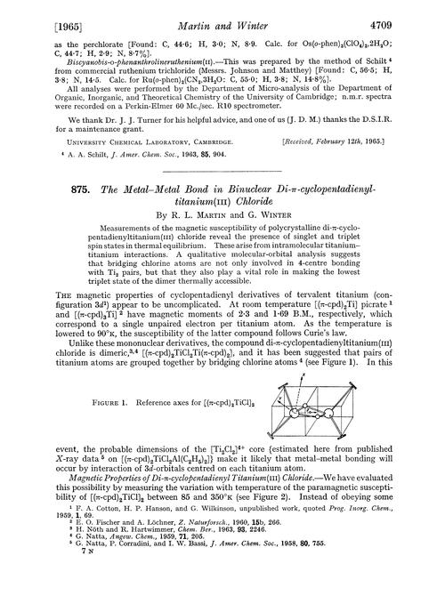 875. The metal–metal bond in binuclear di-π-cyclopentadienyltitanium(III) chloride