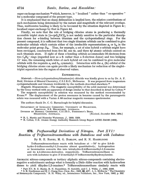 876. Perfluoroalkyl derivatives of nitrogen. Part XVI. Reaction of trifluoronitrosomethane with butadiene and with isobutene