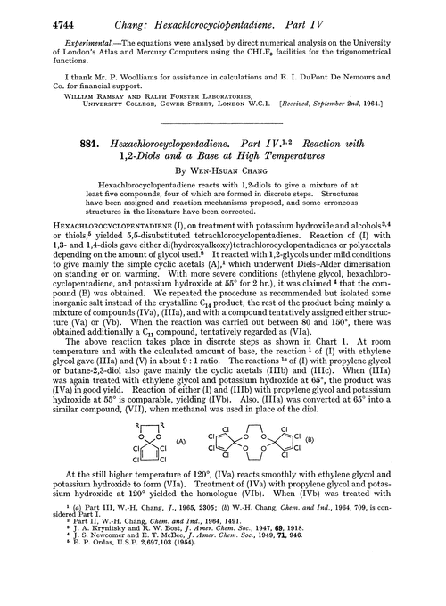 881. Hexachlorocyclopentadiene. Part IV. Reaction with 1,2-diols and a base at high temperatures