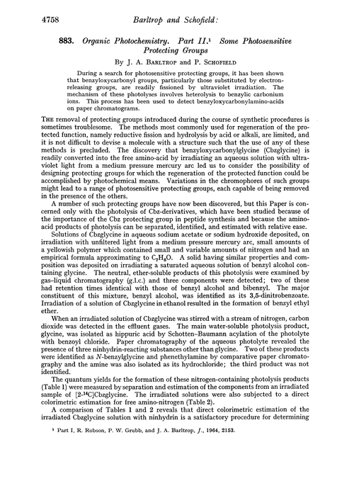 883. Organic photochemistry. Part II. Some photosensitive protecting groups