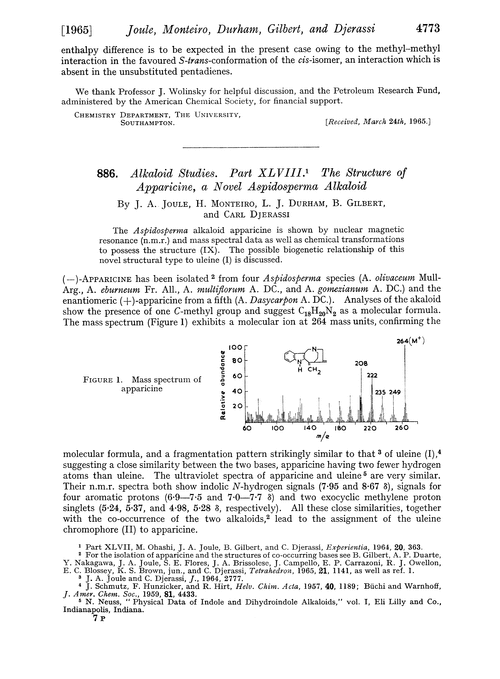 886. Alkaloid studies. Part XLVIII. The structure of apparicine, a novel aspidosperma alkaloid