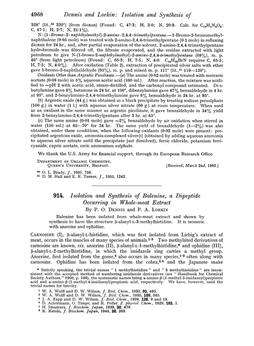 914. Isolation and synthesis of balenine, a dipeptide occurring in whale-meat extract