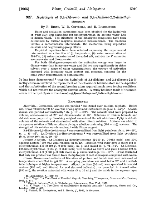 927. Hydrolysis of 3,4-dibromo- and 3,4-dichloro-2,2-dimethylchroman