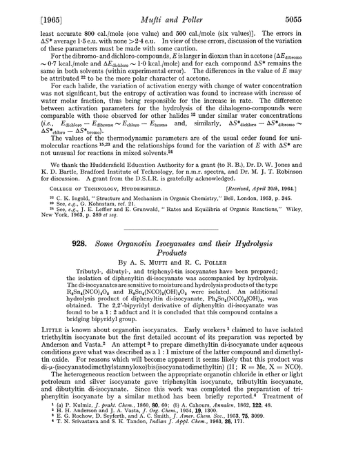 928. Some organotin isocyanates and their hydrolysis products