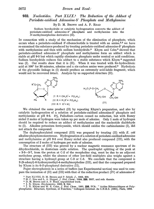 932. Nucleotides. Part XLIX. The reduction of the adduct of periodate-oxidised adenosine-5′ phosphate and methylamine