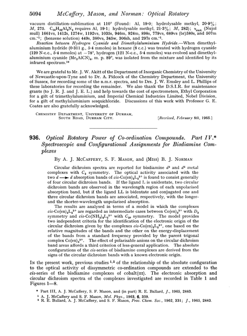 936. Optical rotatory power of co-ordination compounds. Part IV. Spectroscopic and configurational assignments for bisdiamine complexes