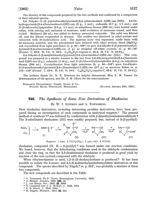 946. The synthesis of some new derivatives of rhodanine