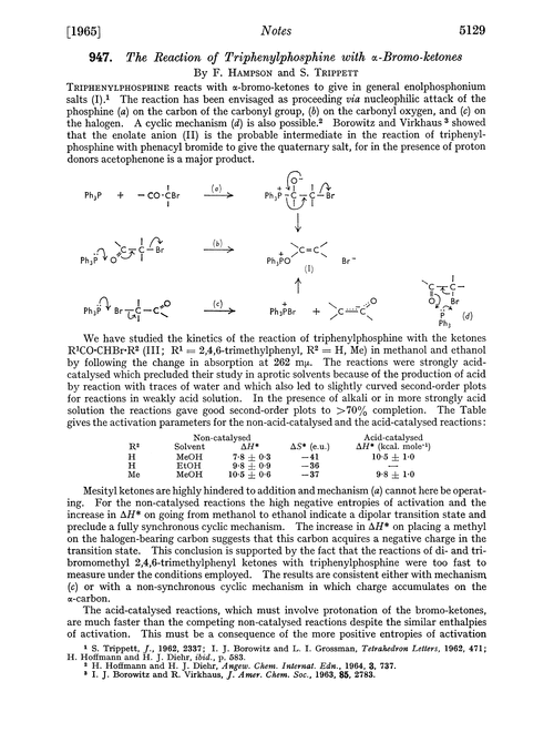 947. The reaction of triphenylphosphine with α-bromo-ketones