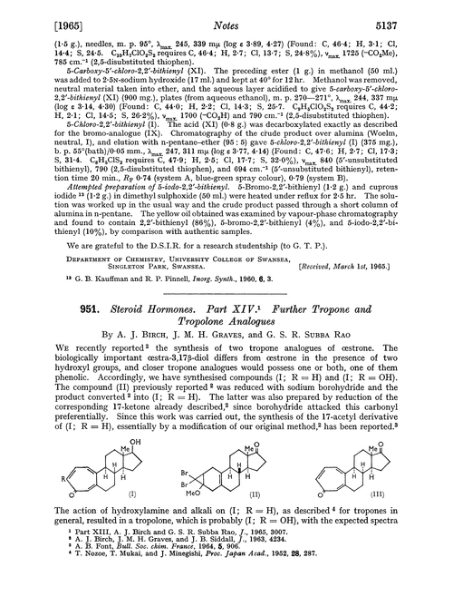 951. Steroid hormones. Part XIV. Further tropone and tropolone analogues