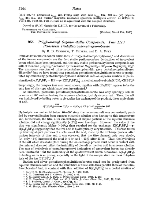 955. Polyfluoroaryl organometallic compounds. Part III. Potassium pentafluorophenyltrifluoroborate