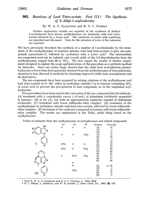 963. Reactions of lead tetra-acetate. Part III. The synthesis of 3-alkyl-1-arylindazoles