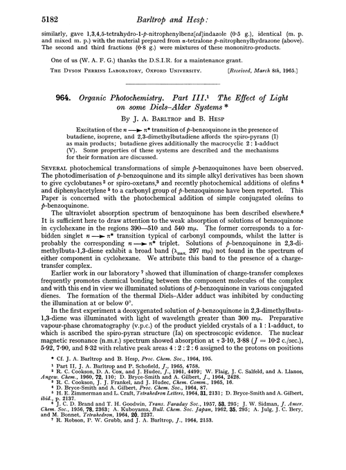 964. Organic photochemistry. Part III. The effect of light on some Diels–Alder systems