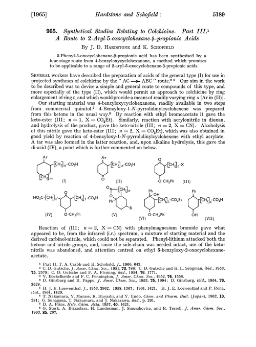965. Synthetical studies relating to colchicine. Part III. A route to 2-aryl-5-oxocyclohexane-β-propionic acids