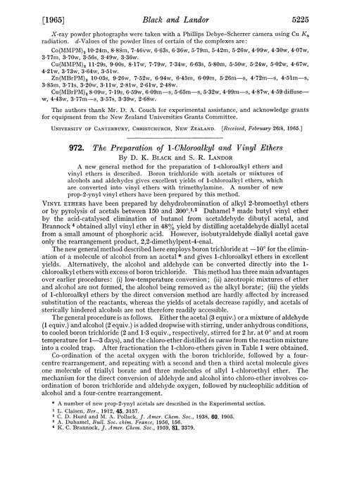 972. The preparation of 1-chloroalkyl and vinyl ethers