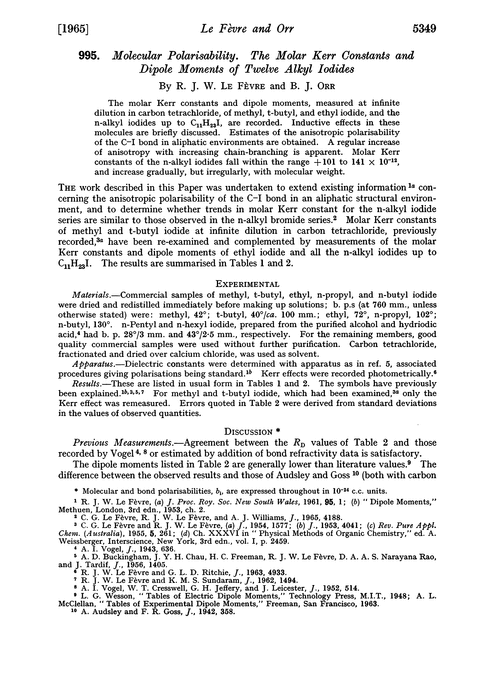 995. Molecular polarisability. The molar Kerr constants and dipole moments of twelve alkyl iodides