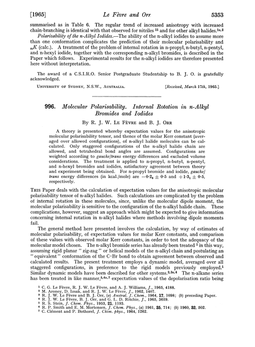 996. Molecular polarisability. Internal rotation in n-alkyl bromides and iodides