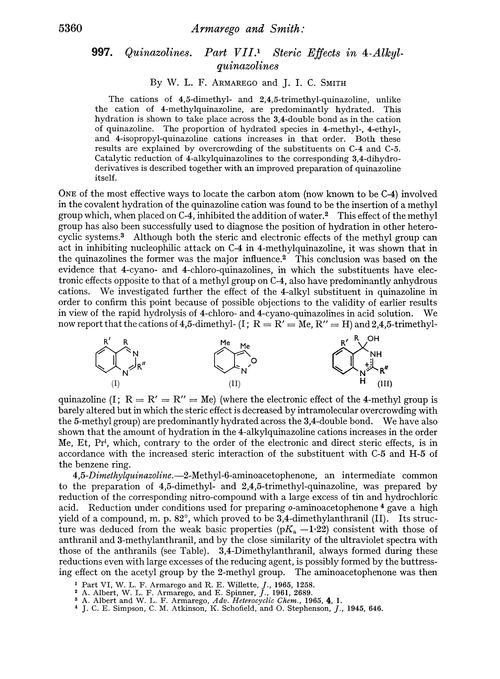 997. Quinazolines. Part VII. Steric effects in 4-alkyl-quinazolines