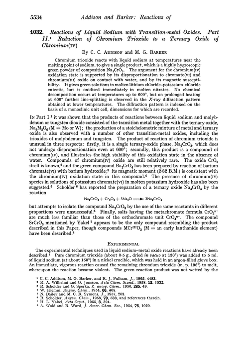 1032. Reactions of liquid sodium with transition-metal oxides. Part II. Reduction of chromium trioxide to a ternary oxide of chromium(IV)