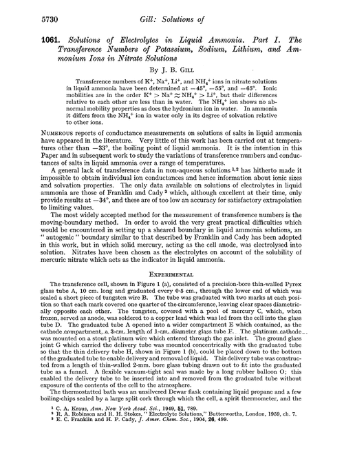 1061. Solutions of electrolytes in liquid ammonia. Part I. The transference numbers of potassium, sodium, lithium, and ammonium ions in nitrate solutions