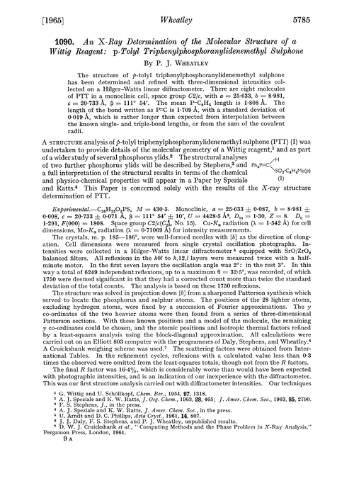 1090. An X-ray determination of the molecular structure of a Wittig reagent: p-tolyl triphenylphosphoranylidenemethyl sulphone