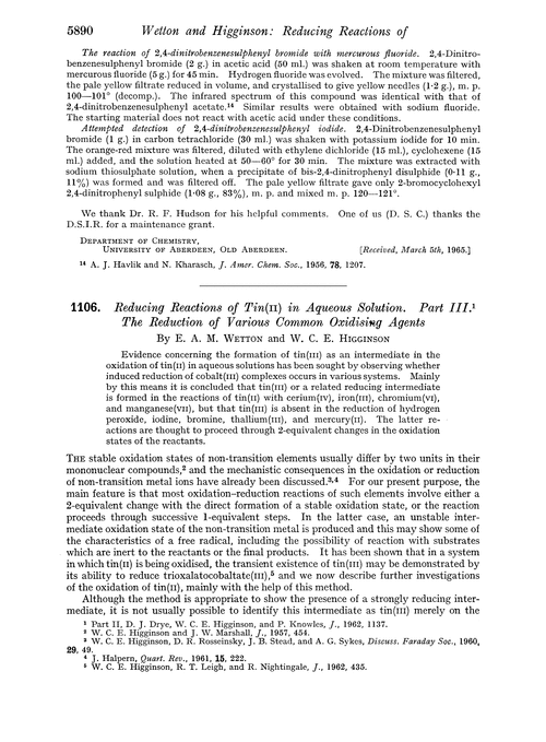 1106. Reducing reactions of tin(II) in aqueous solution. Part III. The reduction of various common oxidising agents