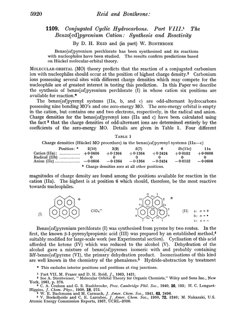 1109. Conjugated cyclic hydrocarbons. Part VIII. The benzo[cd]pyrenium cation: synthesis and reactivity