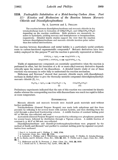 1118. Nucleophilic substitution at a metal-bearing carbon atom. Part II. Kinetics and mechanism of the reaction between mercuric chloride and diazodiphenylmethane