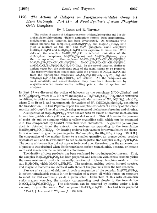 1126. The actions of halogens on phosphine-substituted group VI metal carbonyls. Part II. A novel synthesis of some phosphine oxide complexes