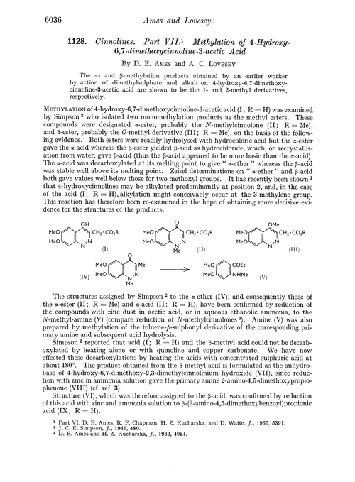 1128. Cinnolines. Part VII. Methylation of 4-hydroxy-6,7-dimethoxycinnoline-3-acetic acid
