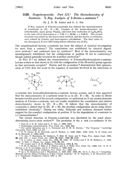 1129. Sesquiterpenoids. Part III. The stereochemistry of santonin: X-ray analysis of 2-bromo-α-santonin
