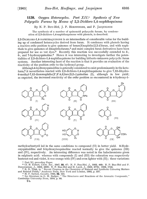 1138. Oxygen heterocycles. Part XII. Synthesis of new polycyclic furans by means of 2,3-dichloro-1,4-naphthaquinone