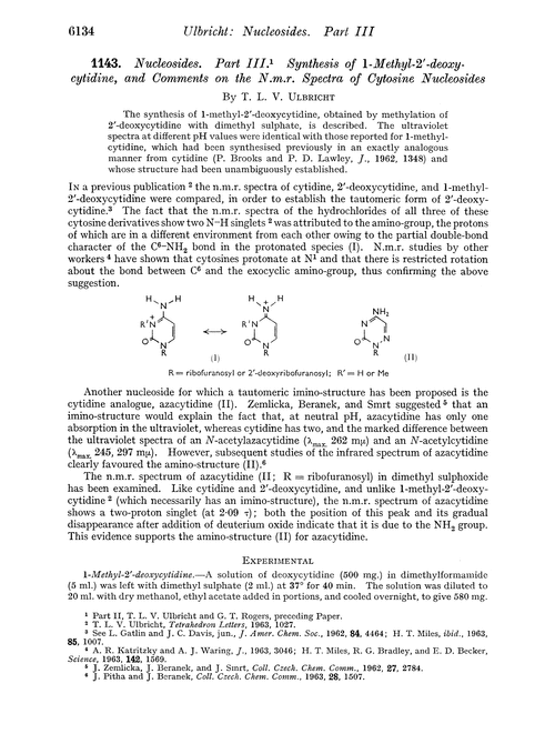 1143. Nucleosides. Part III. Synthesis of 1-methyl-2′-deoxy-cytidine, and comments on the n.m.r. spectra of cytosine nucleosides