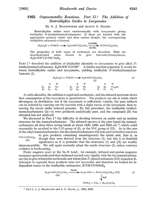 1162. Organometallic reactions. Part II. The addition of bistrialkyltin oxides to isocyanates