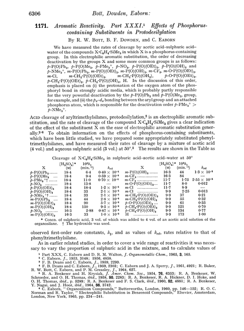 1171. Aromatic reactivity. Part XXXI. Effects of phosphorus-containing substituents in protodesilylation