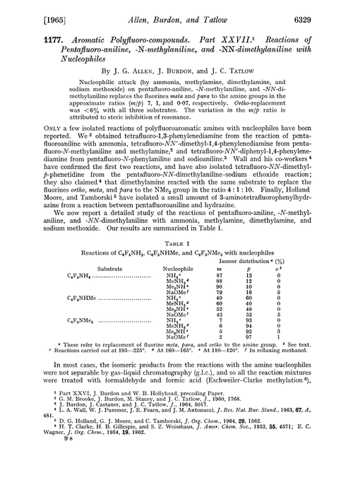 1177. Aromatic polyfluoro-compounds. Part XXVII. Reactions of pentafluoro-aniline, -N-methylaniline, and -NN-dimethylaniline with nucleophiles