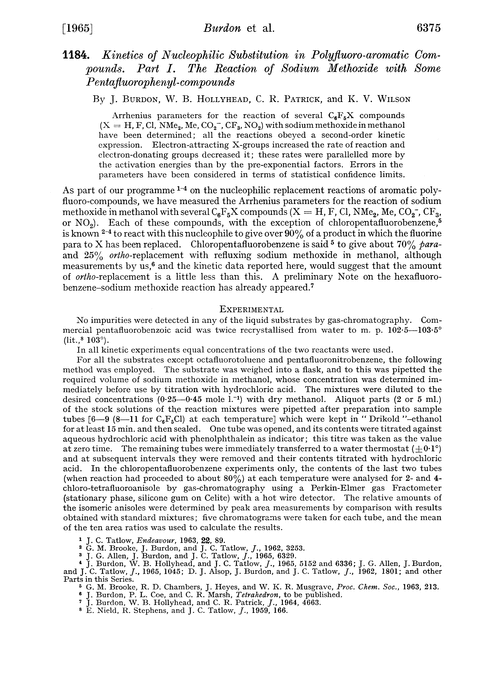 1184. Kinetics of nucleophilic substitution in polyfluoro-aromatic compounds. Part I. The reaction of sodium methoxide with some pentafluorophenyl-compounds