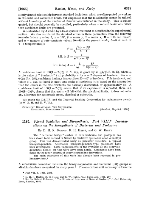 1185. Phenol oxidation and biosynthesis. Part VIII. Investigations on the biosynthesis of berberine and protopine