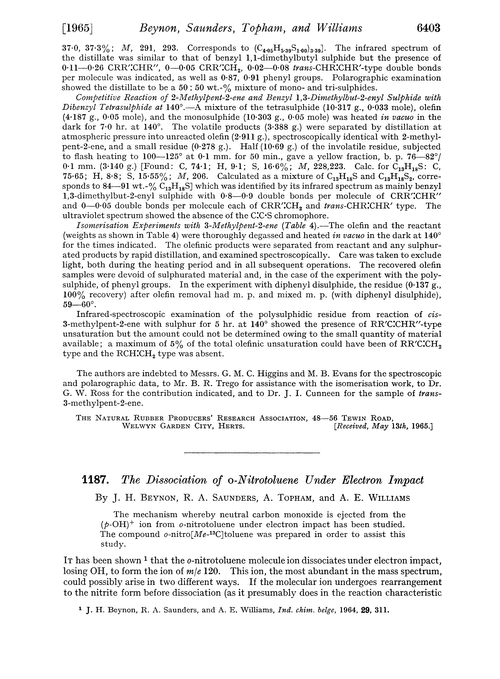 1187. The dissociation of -nitrotoluene under electron impact