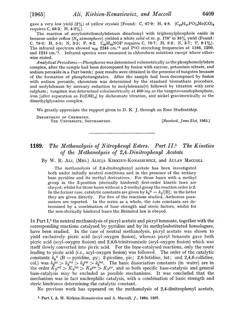 1189. The methanolysis of nitrophenyl esters. Part II. The kinetics of the methanolysis of 2,4-dinitrophenyl acetate