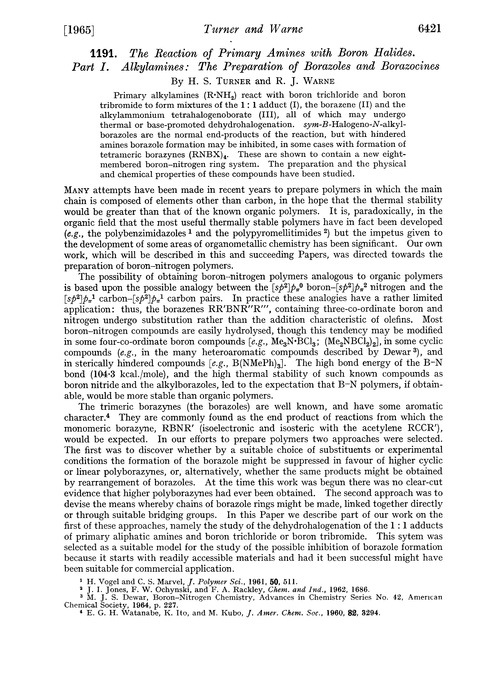 1191. The reaction of primary amines with boron halides. Part I. Alkylamines: the preparation of borazoles and borazocines