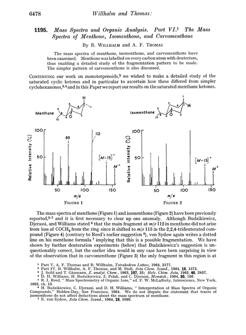 1195. Mass spectra and organic analysis. Part VI. The mass spectra of menthone, isomenthone, and carvomenthone