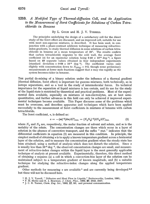 1210. A modified type of thermal-diffusion cell, and its application to the measurement of Soret coefficients for solutions of carbon tetrachloride in benzene