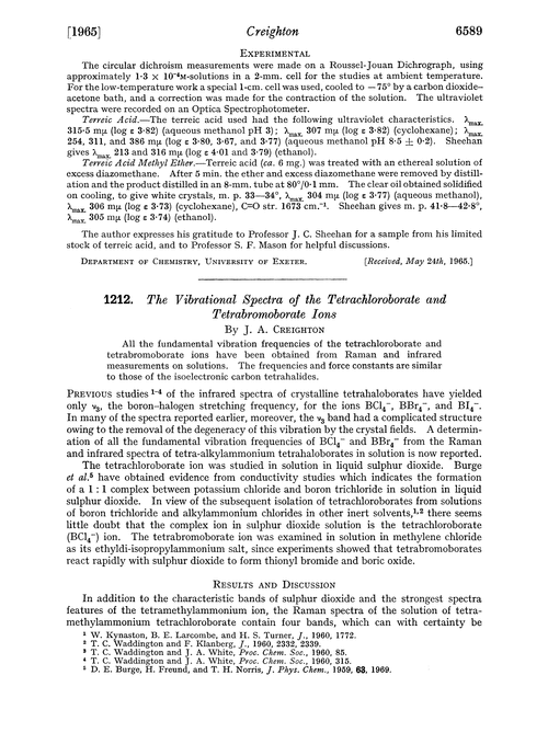 1212. The vibrational spectra of the tetrachloroborate and tetrabromoborate ions
