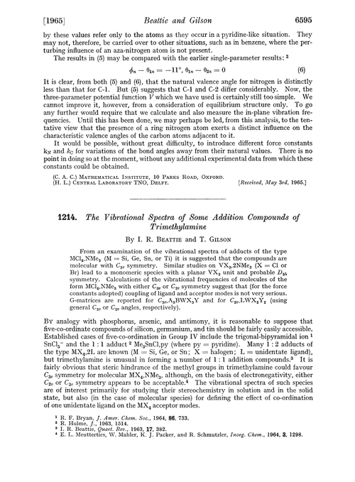 1214. The vibrational spectra of some addition compounds of trimethylamine